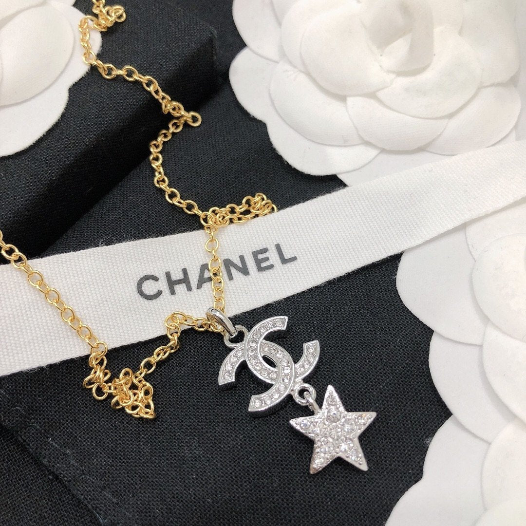 CHANEL Star Rhinestone Gold And Silver Necklace
