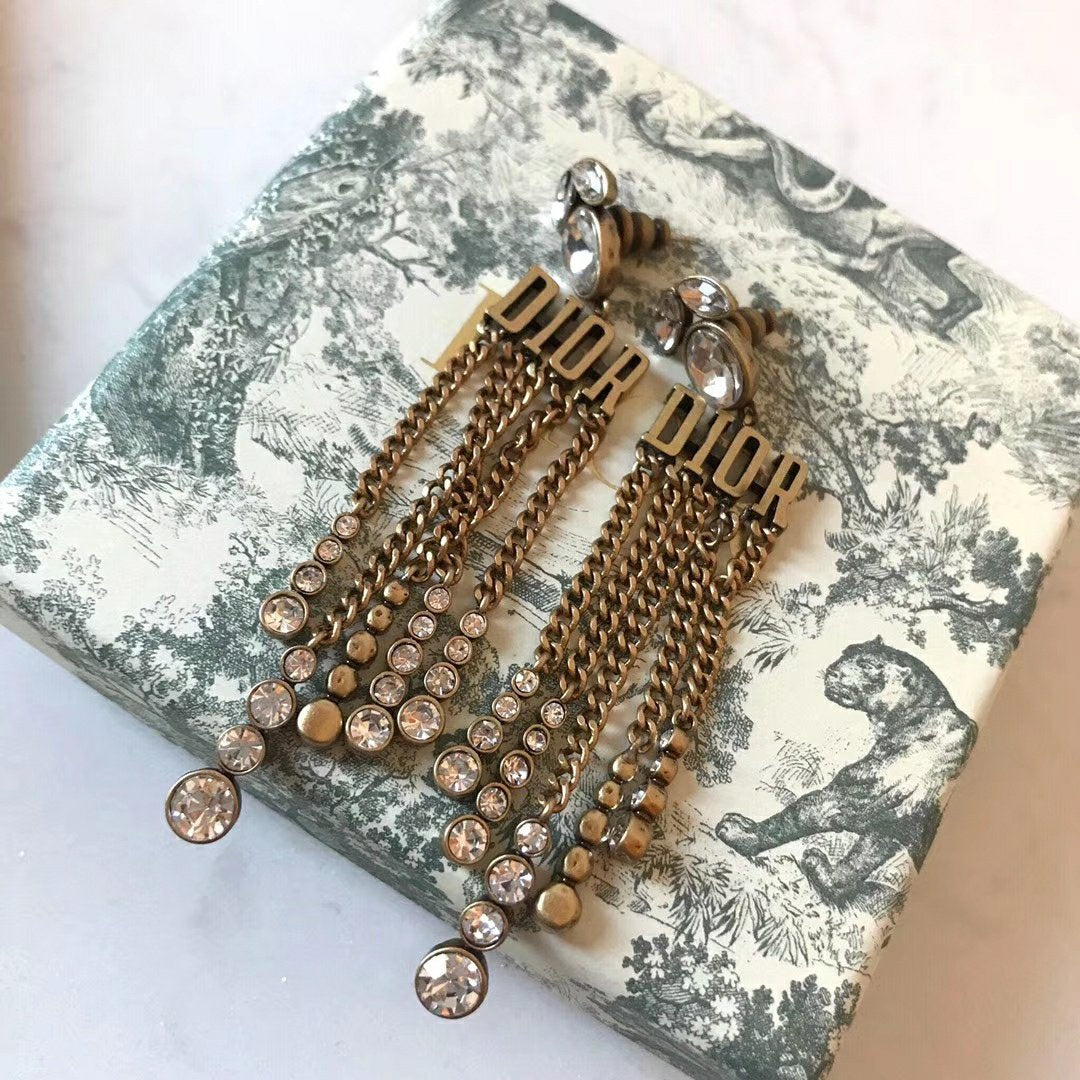 DIOR Rhinestone Tassel Earrings