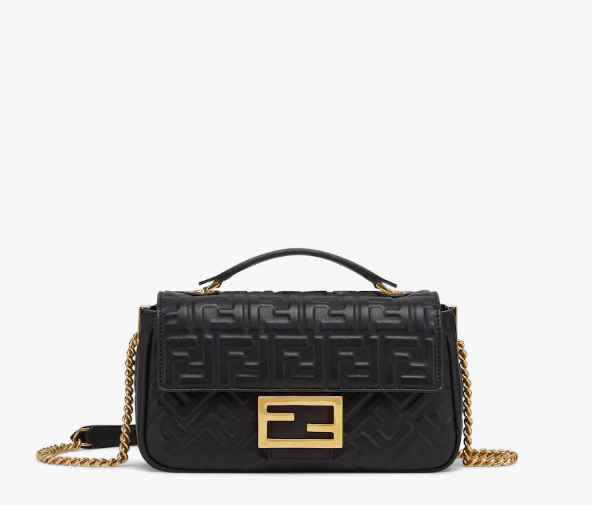 Fendi Baguette Chain Midi Black nappa leather bag