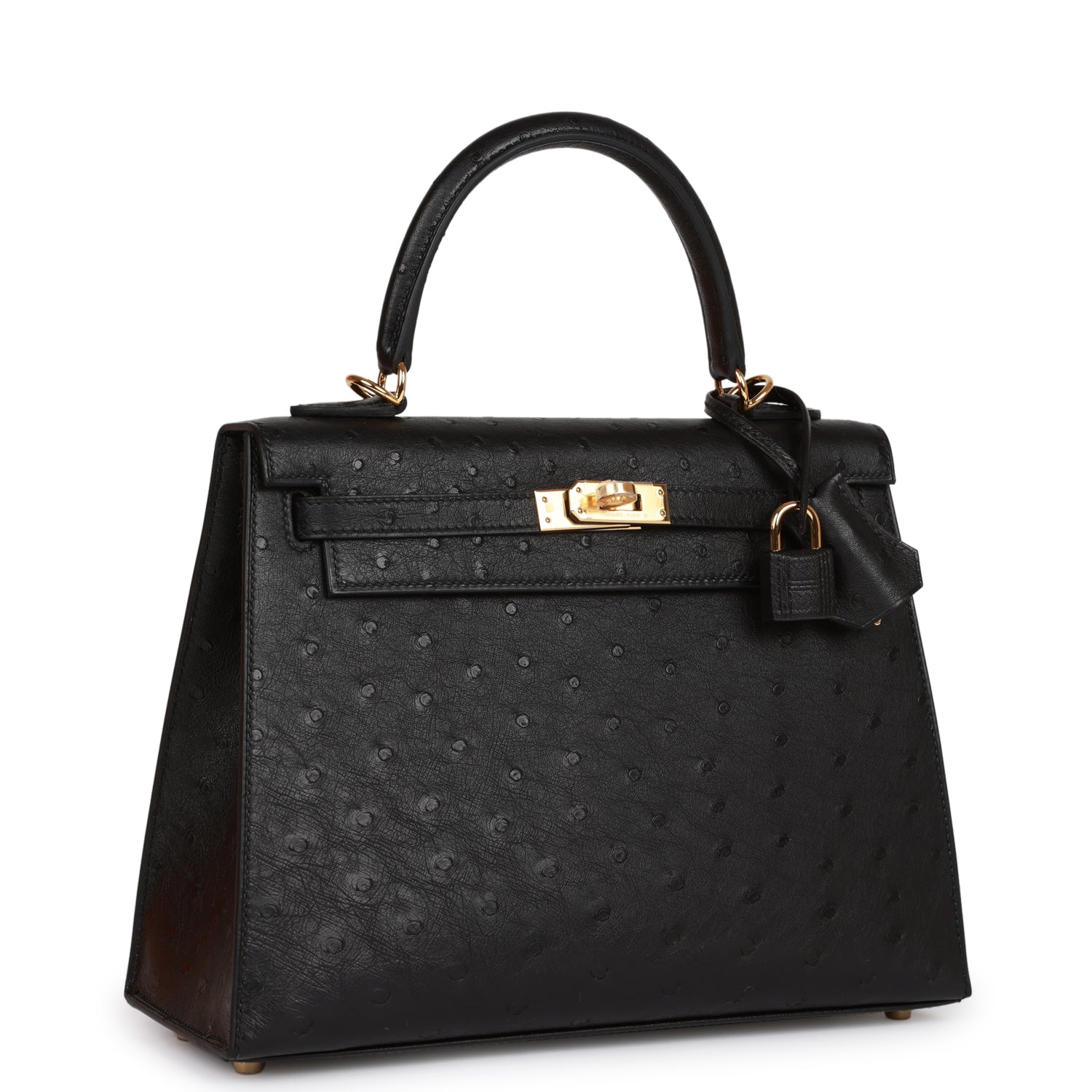 Hermès Kelly Sellier 25 Black Ostrich Gold Hardware