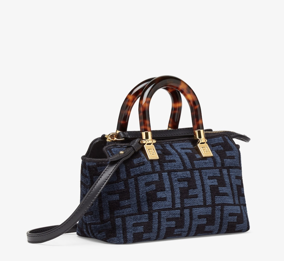 Fendi By The Way Mini Boston Bag in Blue Tapestry Fabric