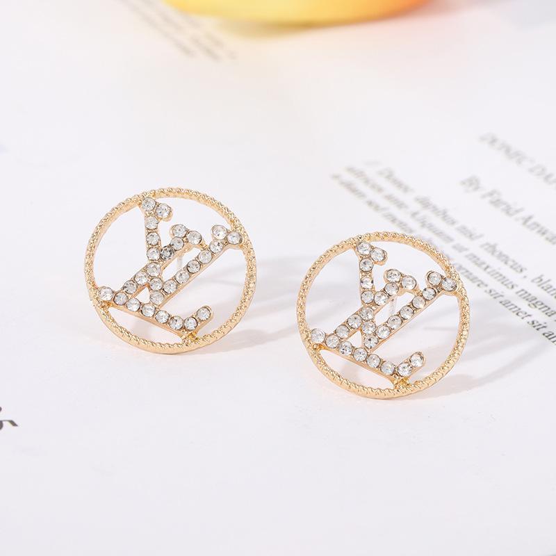 LV Round Letter Rhinestone Earrings