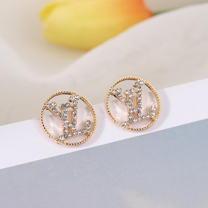 LV Round Letter Rhinestone Earrings