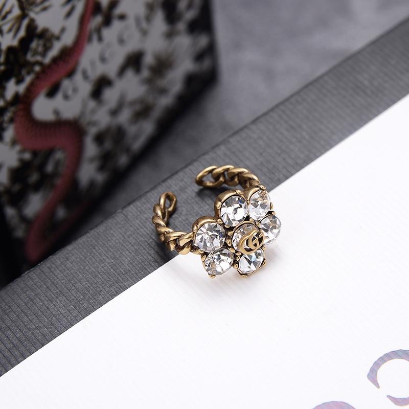 GUCCI Vintage Rhinestone Flower Shape Open Ring
