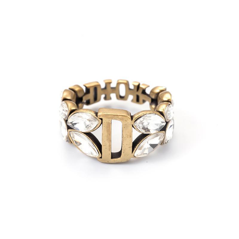 DIOR Letter Rhinestone Inlaid Hollow Ring