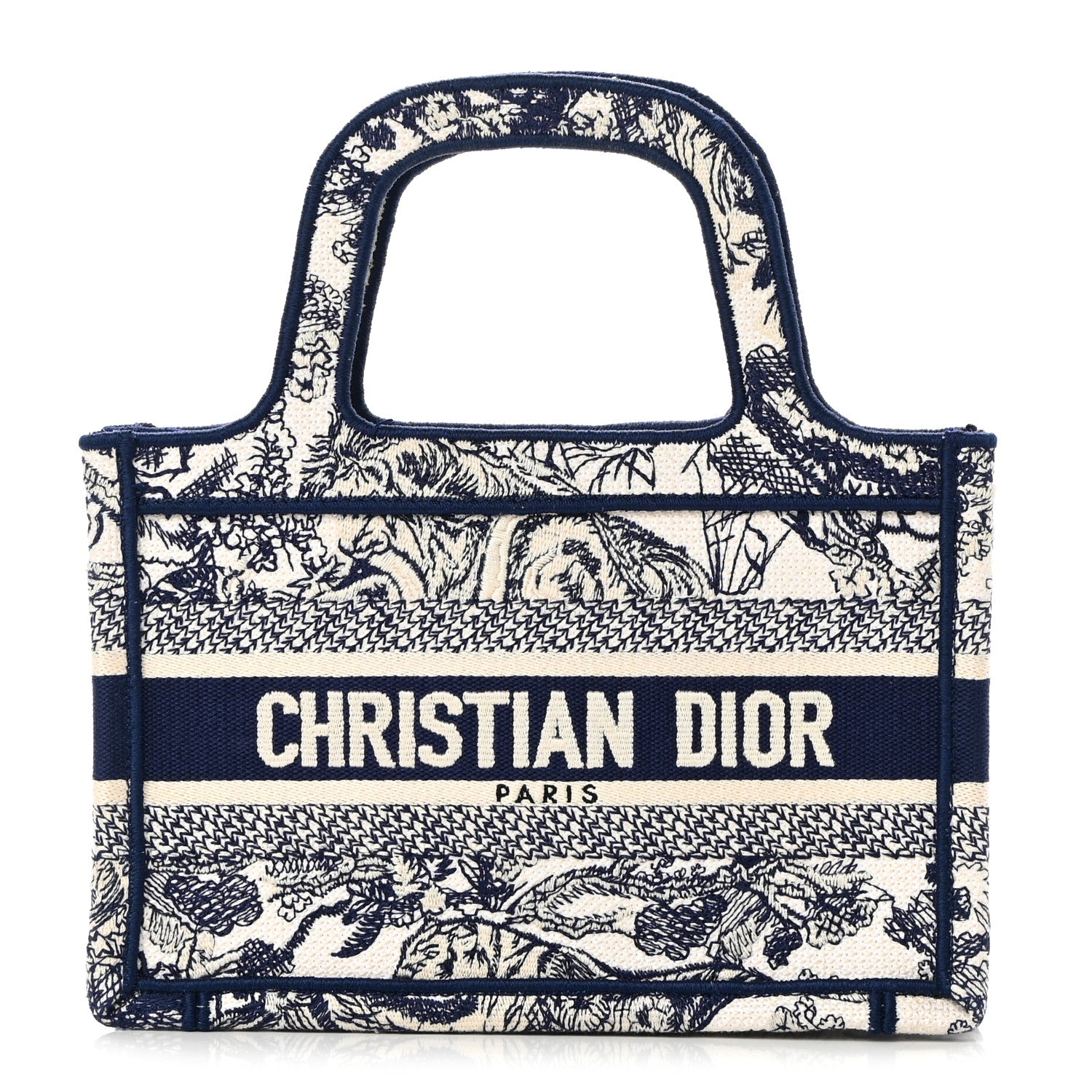 CHRISTIAN DIOR Canvas Embroidered Mini Toile De Jouy Book Tote Blue
