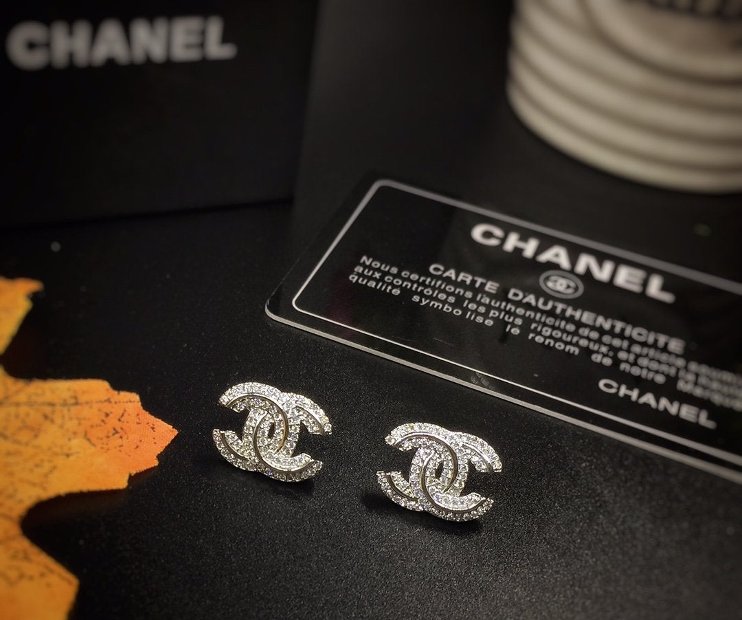 CHANEL Crystal Double C Earrings