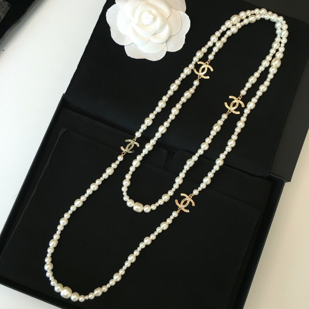 CHANEL Classic Double Pearl Sweater Necklace
