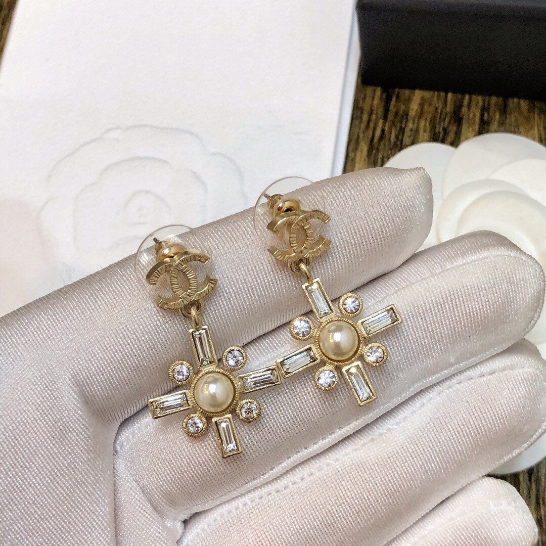 CHANEL Rhinestone and Glazed Bead Earrings