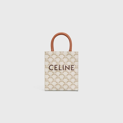 MINI VERTICAL CABAS IN TRIOMPHE CANVAS AND CALFSKIN WITH CELINE PRINT WHITE