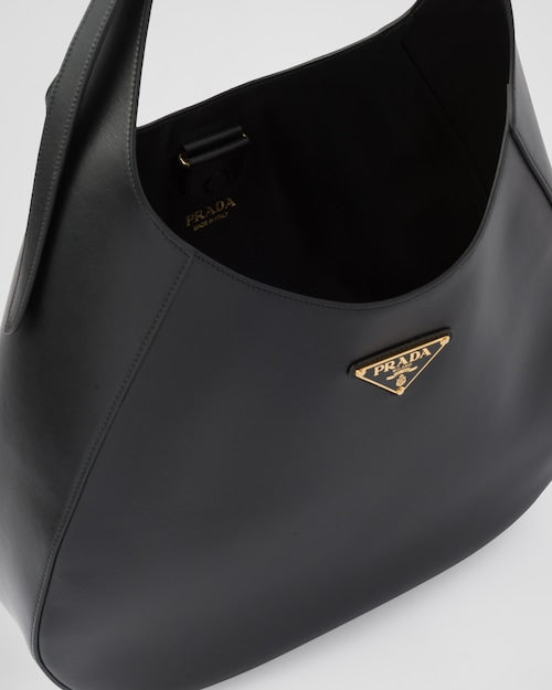 Prada Large leather shoulder bag with topstitching - Black