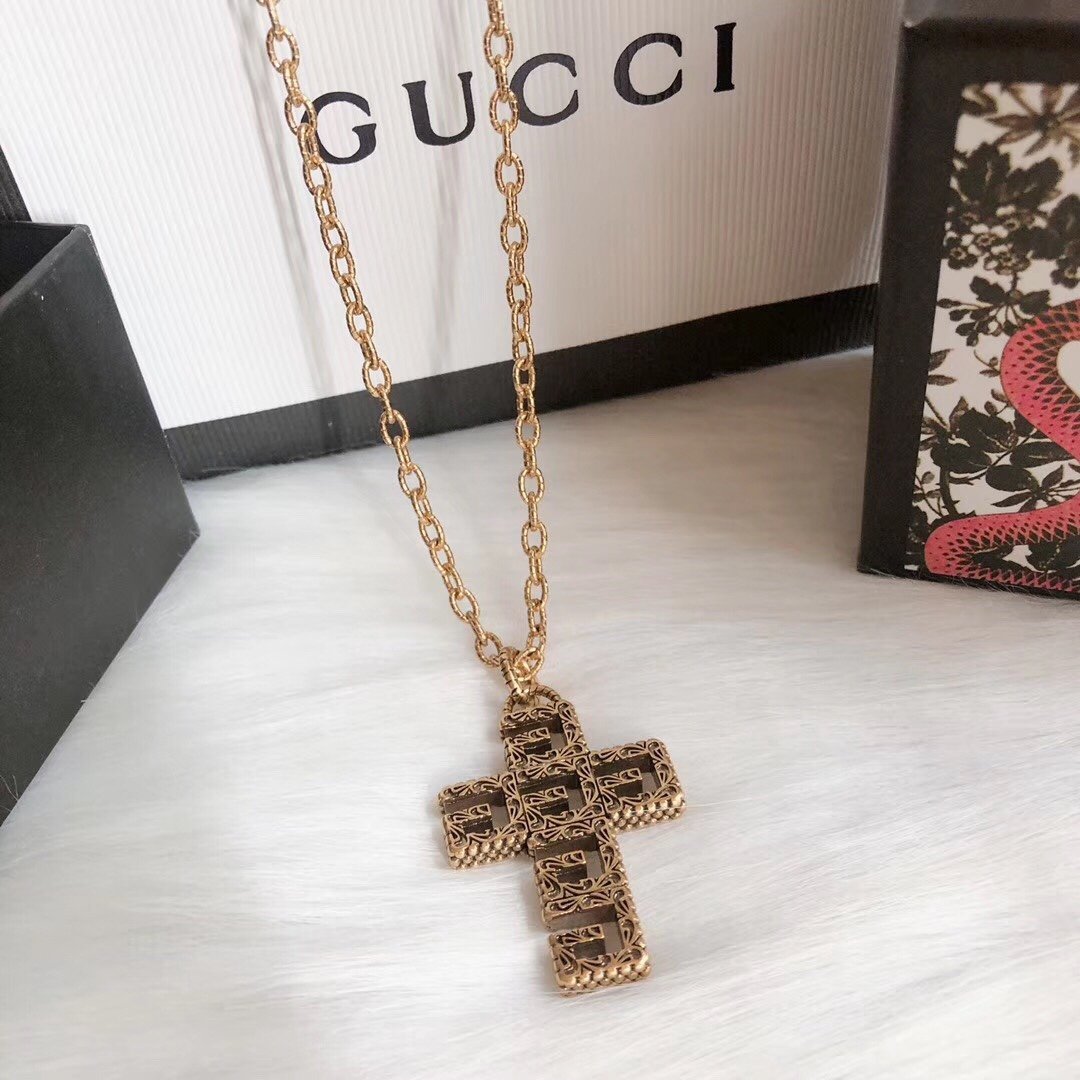 GUCCI Vintage Cross Engraving Necklace