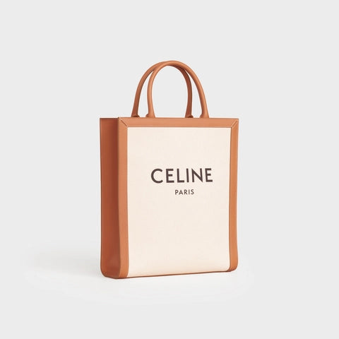 SMALL VERTICAL CABAS CELINE IN CANVAS WITH CELINE PRINT AND CALFSKIN NATURAL / TAN