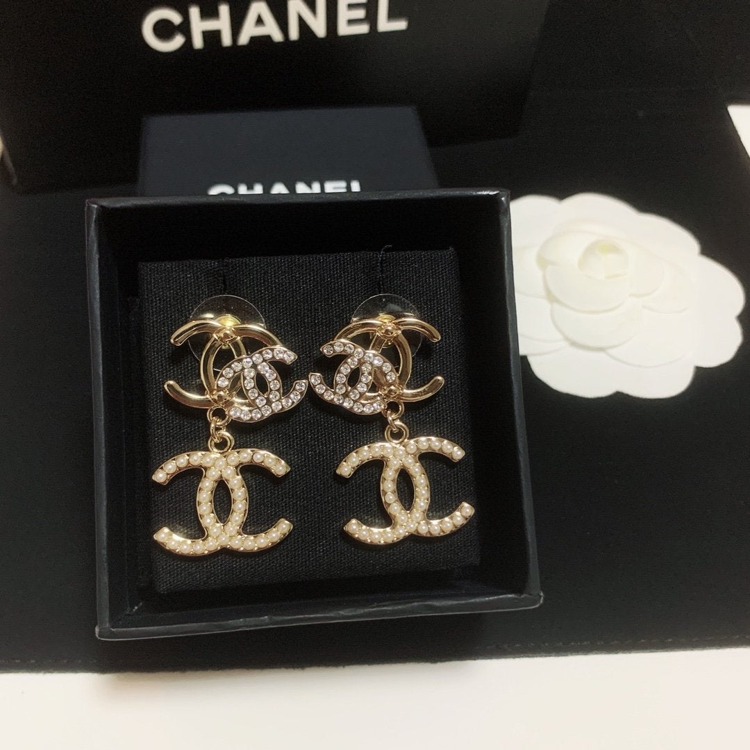 CHANEL Fashion Double C Crystal Earrings