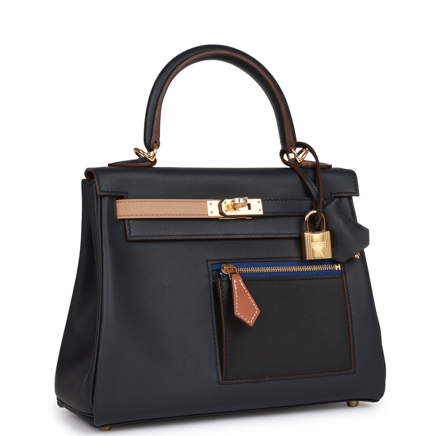 Hermès Colormatic Kelly Retourne 25 Caban, Black and Chai Swift Gold Hardware