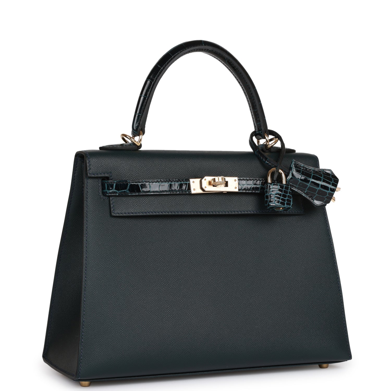 Hermès Kelly Sellier 25 Vert Rousseau Madame and Shiny Niloticus Crocodile Touch Gold Hardware