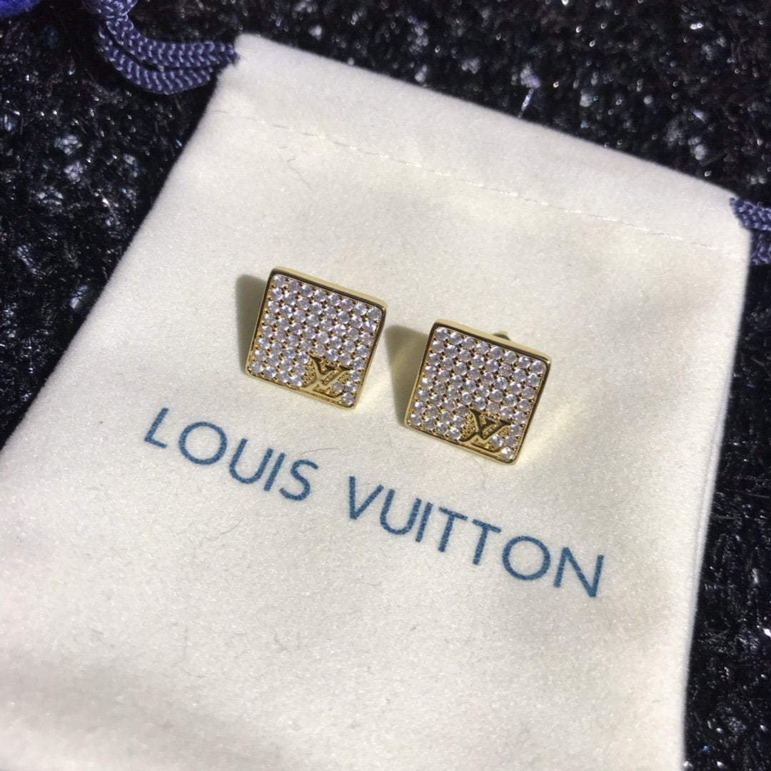 LV Fashion square rhinestone earrings