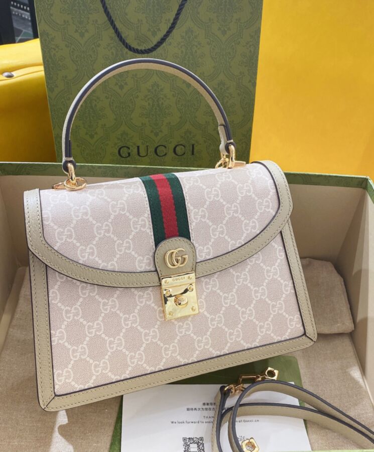 Gucci Ophidia Small GG Top Handle Bag Cream