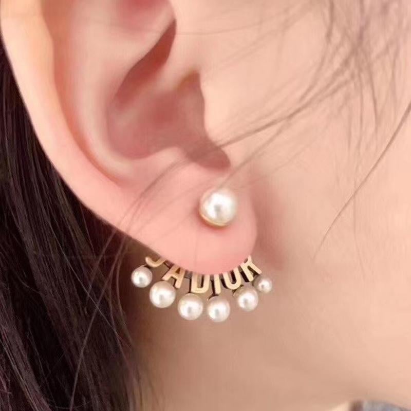 DIOR White Resin Imitation Pearl Letter Earrings