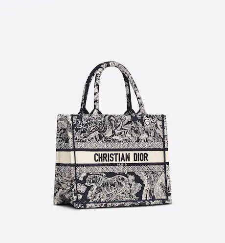 SMALL DIOR BOOK TOTE Blue Toile de Jouy Reverse Embroidery (26.5 x 21 x 14 cm)