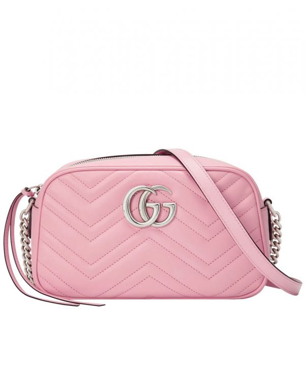 Gucci GG Marmont Silver Logo Signature Zipper Closure Chevron Design Women Fashion Small Red Quilted Leather Crossbody Bag