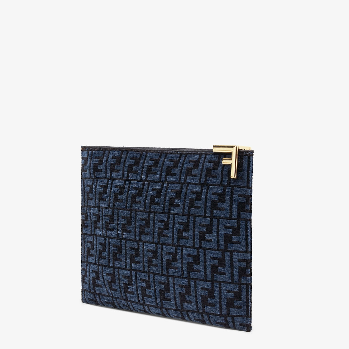 Fendi Large Flat Pouch FF Jacquard Fabric in Black