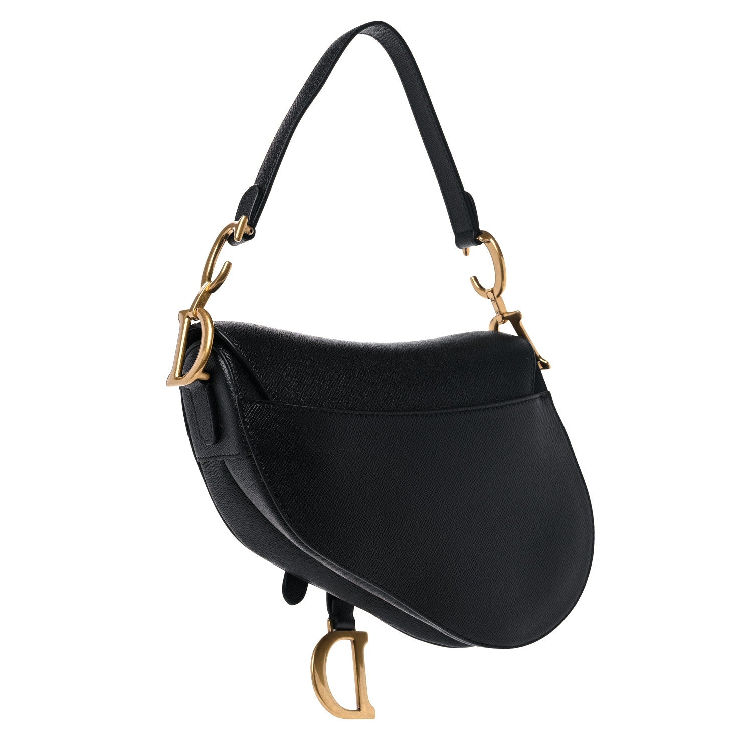 CHRISTIAN DIOR Grained Calfskin Saddle Bag Black