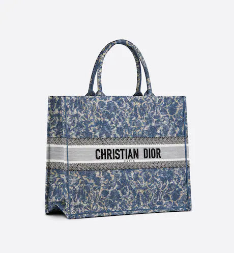 LARGE DIOR BOOK TOTE Blue Dior Brocart Embroidery with Denim Effect (42 x 35 x 18.5 cm)