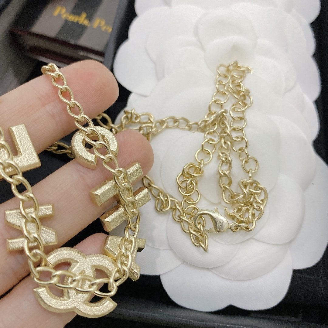 CHANEL Luxury Crystal Letter Necklace
