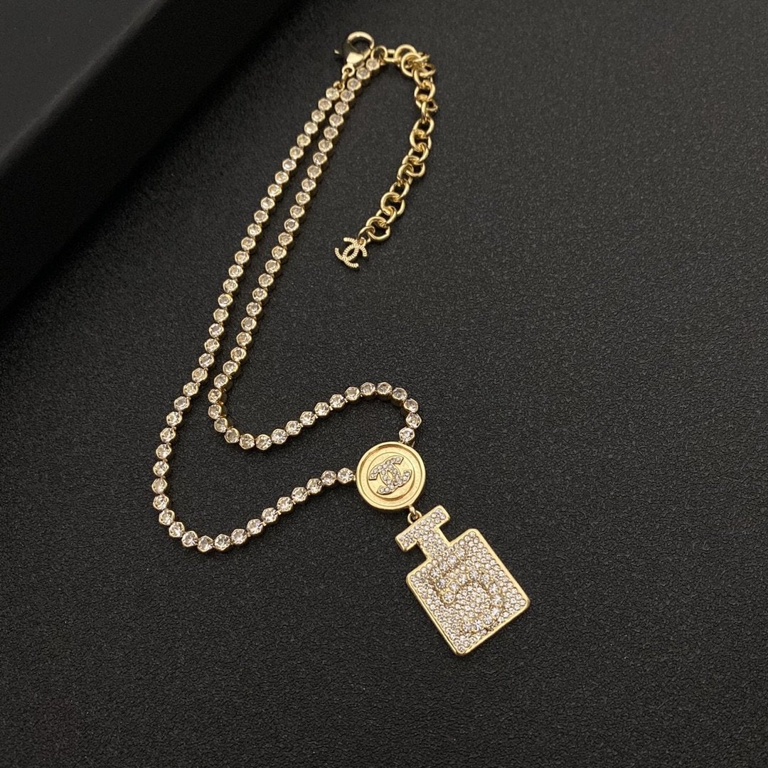 CHANEL New Classic Perfume Pendant Rhinestone Necklace