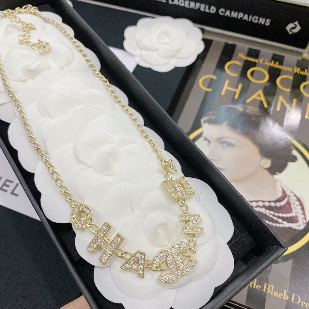 CHANEL Luxury Crystal Letter Necklace