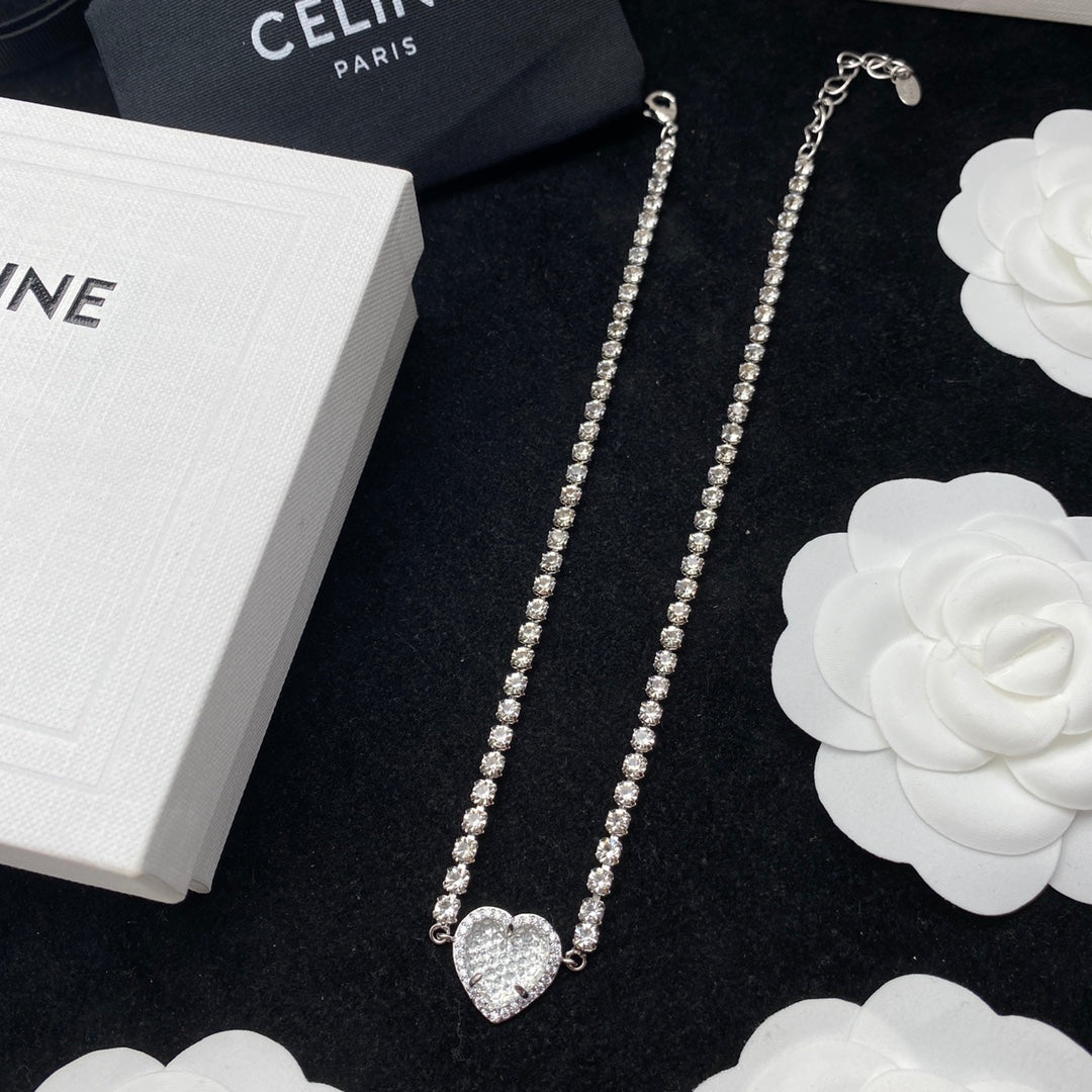 CELINE Silver Lovers Necklace and Bracelet and Stud Earrings