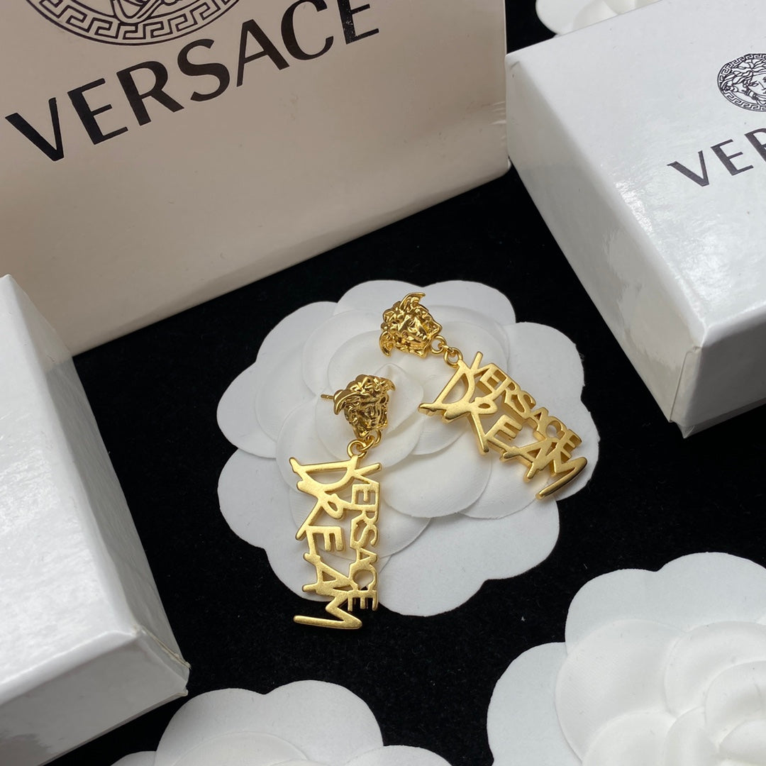 VERSACE Golden Maze Alphabet Stud Earrings