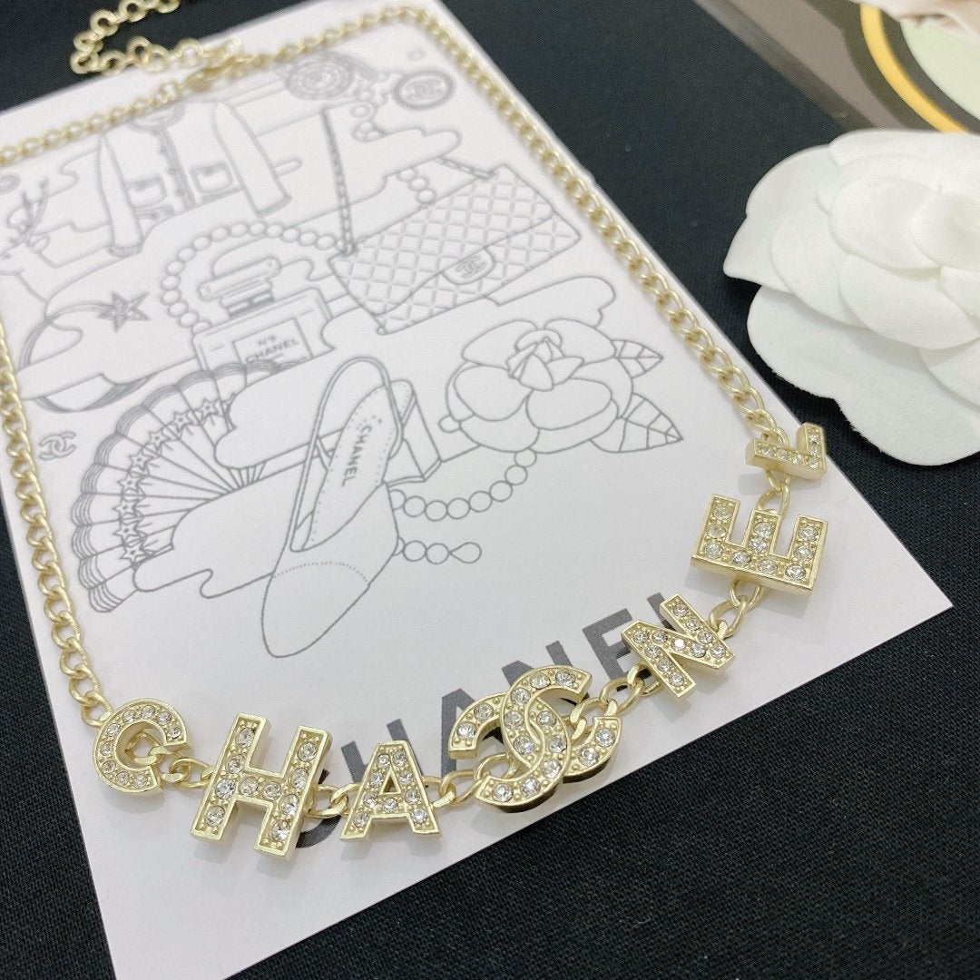 CHANEL Luxury Crystal Letter Necklace