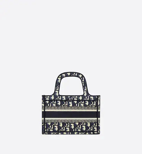 MINI DIOR BOOK TOTE Blue Dior Oblique Embroidery (22.5 x 15 x 6 cm)