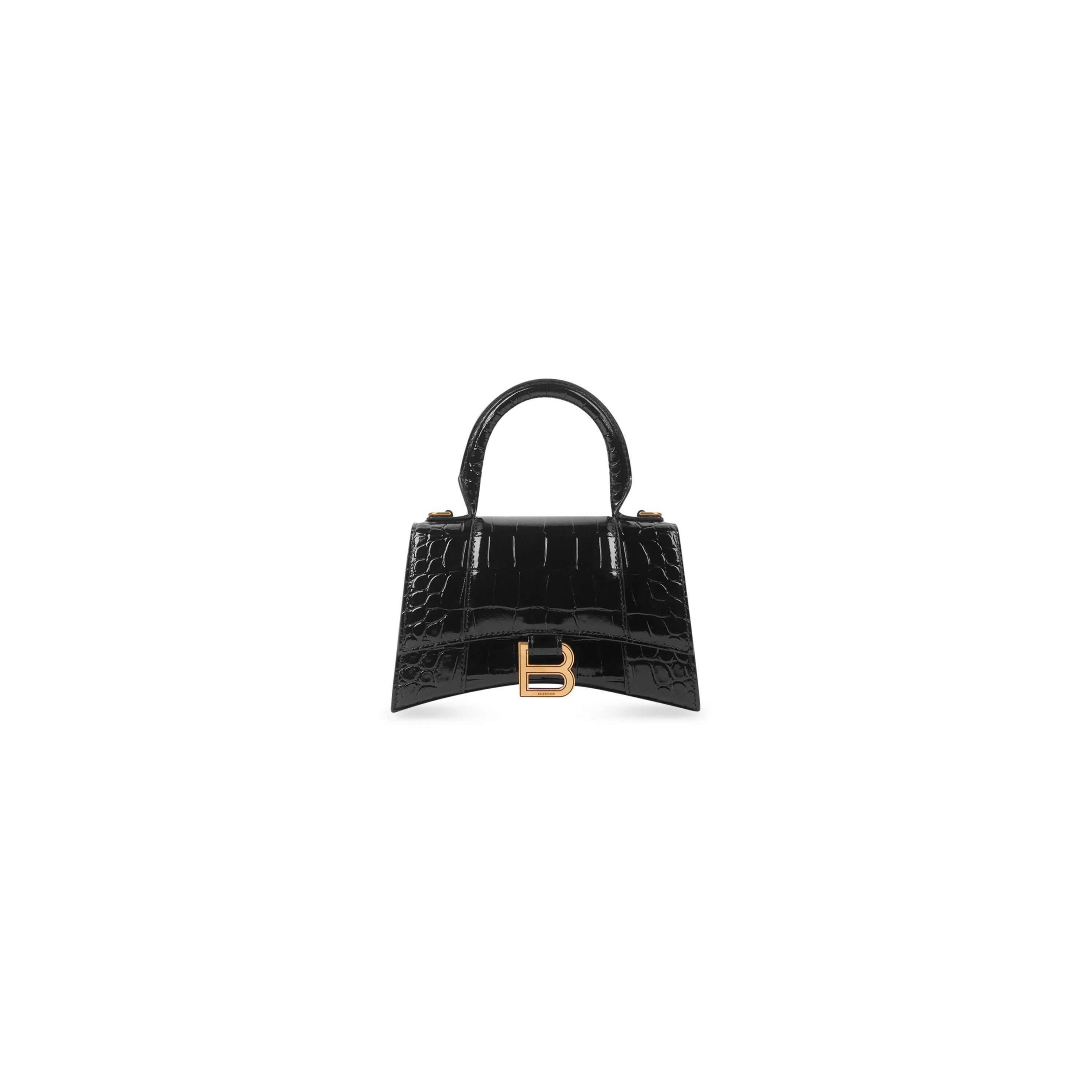 WOMEN'S HOURGLASS XS HANDBAG CROCODILE EMBOSSED IN BLACK