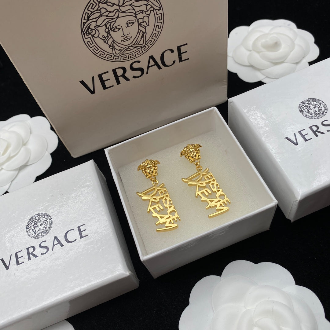 VERSACE Golden Maze Alphabet Stud Earrings