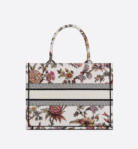 MEDIUM DIOR BOOK TOTE White Multicolor Dior Jardin Botanique Embroidery (36 x 27.5 x 16.5 cm)