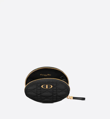 DIOR CARO ROUND POUCH WITH CHAIN Black Supple Cannage Calfskin