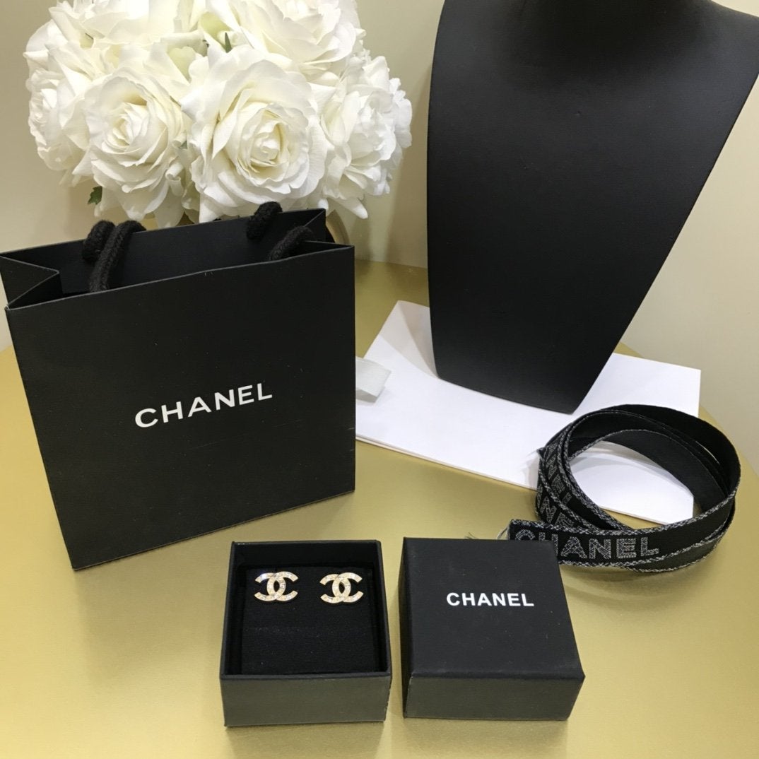 CHANEL Letter Swarovski Crystal Earrings