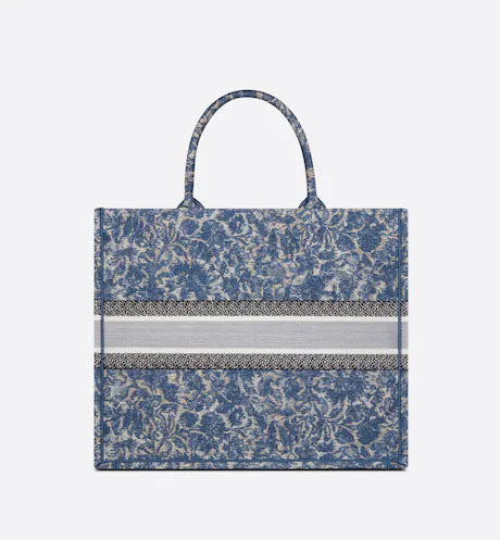 LARGE DIOR BOOK TOTE Blue Dior Brocart Embroidery with Denim Effect (42 x 35 x 18.5 cm)