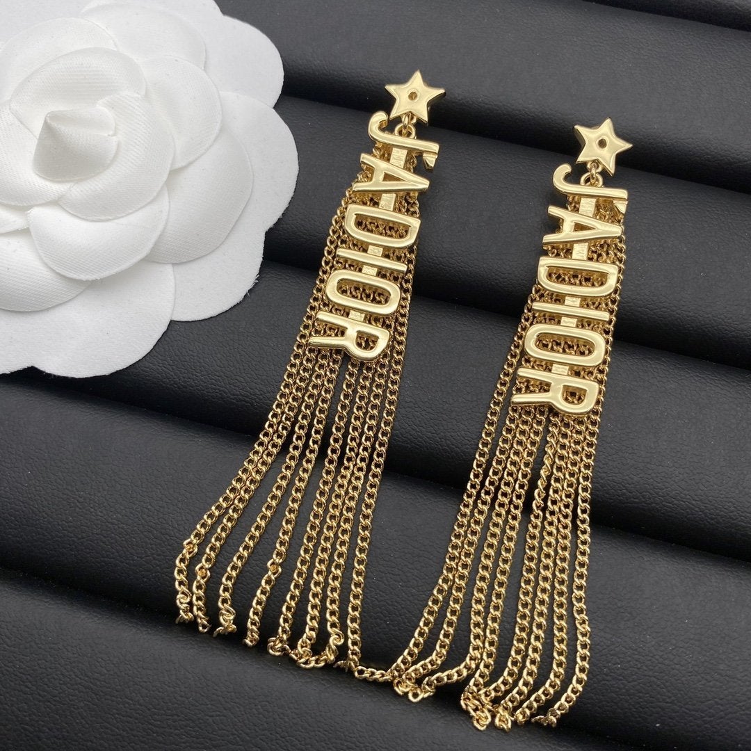 DIOR CD tassel letter pendant earrings