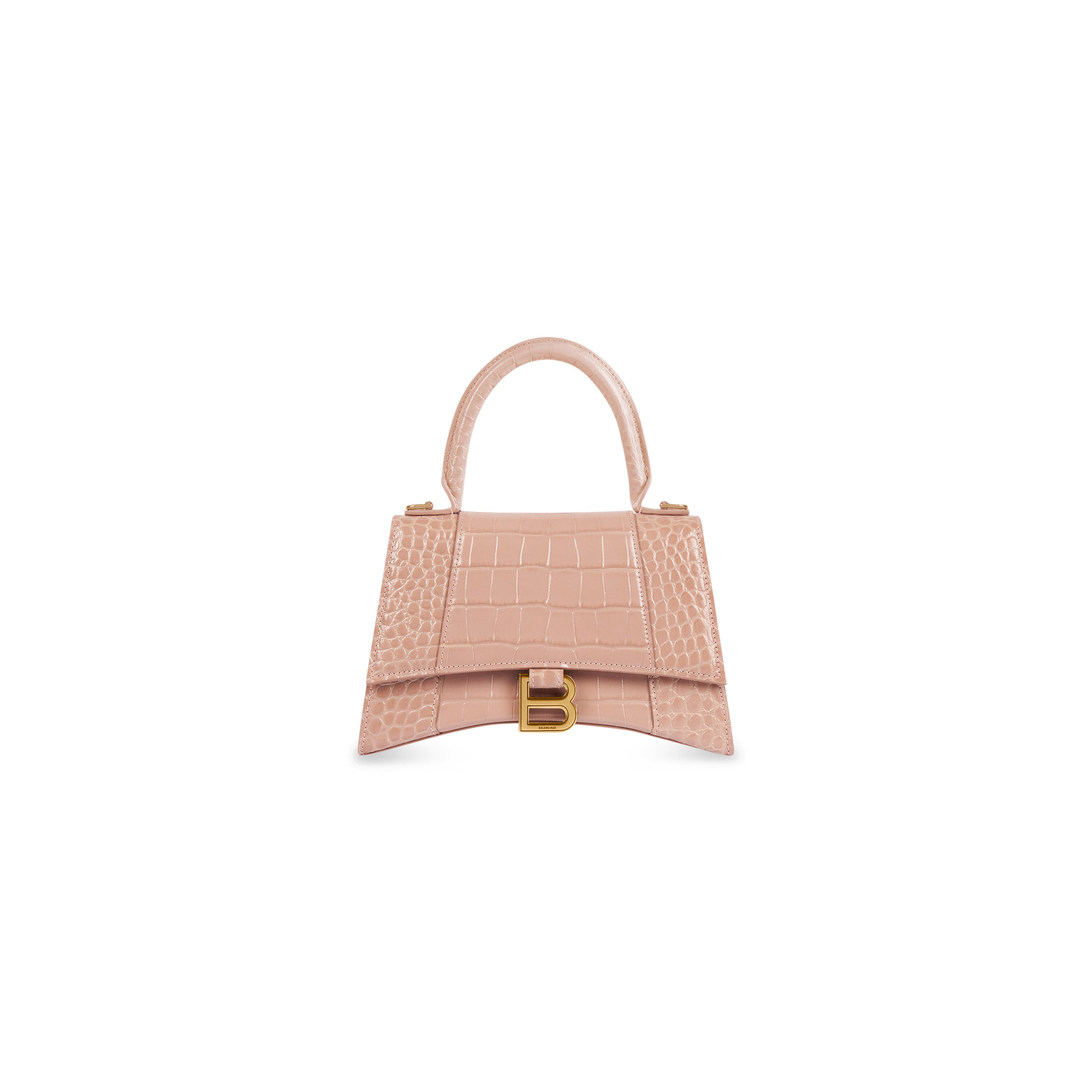 WOMEN'S HOURGLASS SMALL HANDBAG CROCODILE EMBOSSED IN NUDE