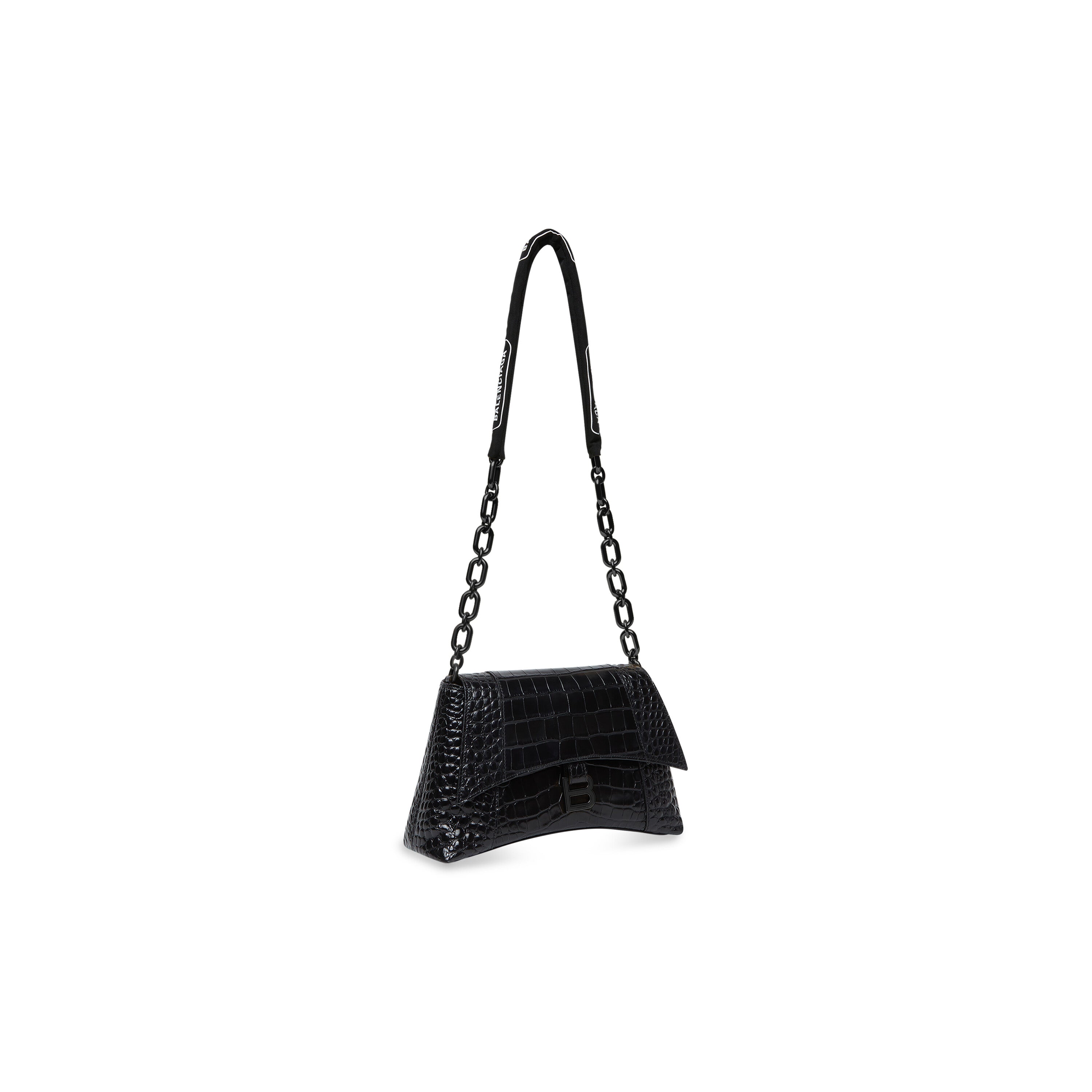 WOMEN'S DOWNTOWN SMALL SHOULDER BAG WITH CHAIN CROCODILE EMBOSSED IN BLACK