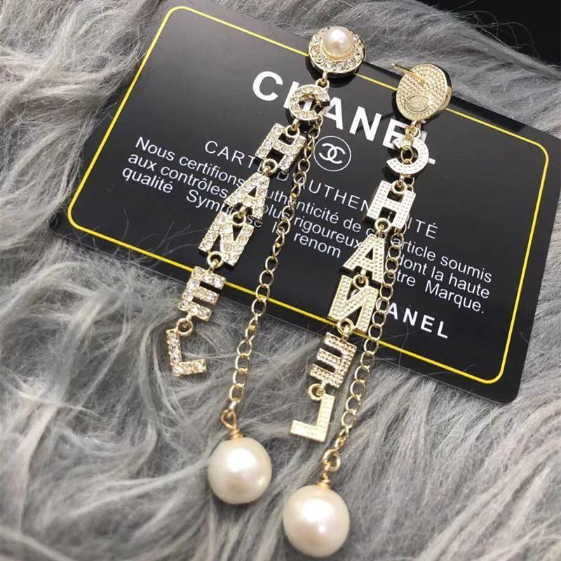 CHANEL Fashion Rhinestone Letter Earrings