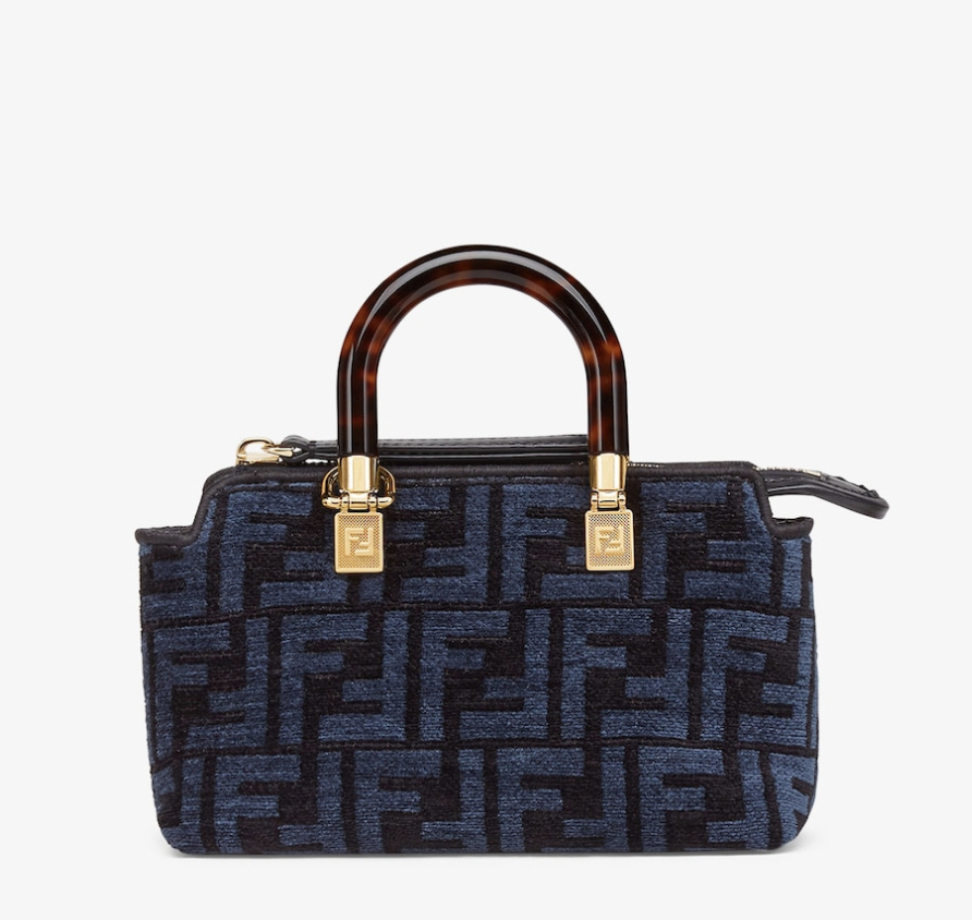 Fendi By The Way Mini Boston Bag in Blue Tapestry Fabric