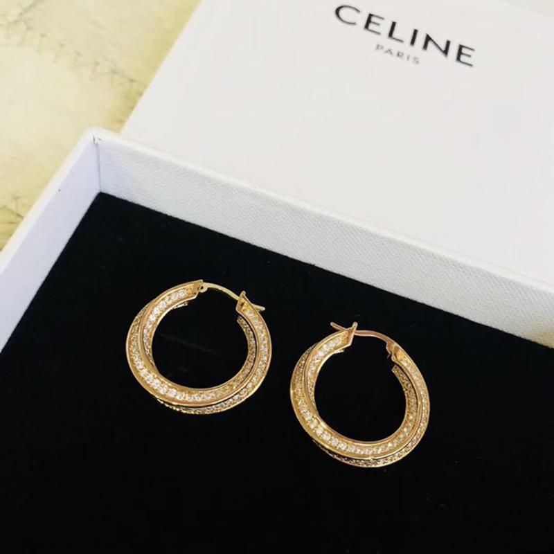 CELINE Simple round pearl rhinestone earrings