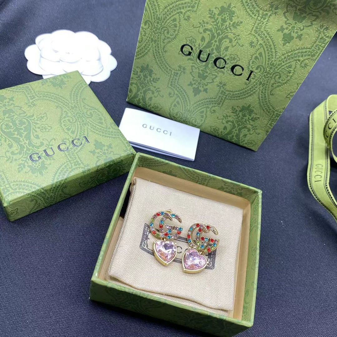 GUCCI New October Trend - Colored Diamond Heart Earrings