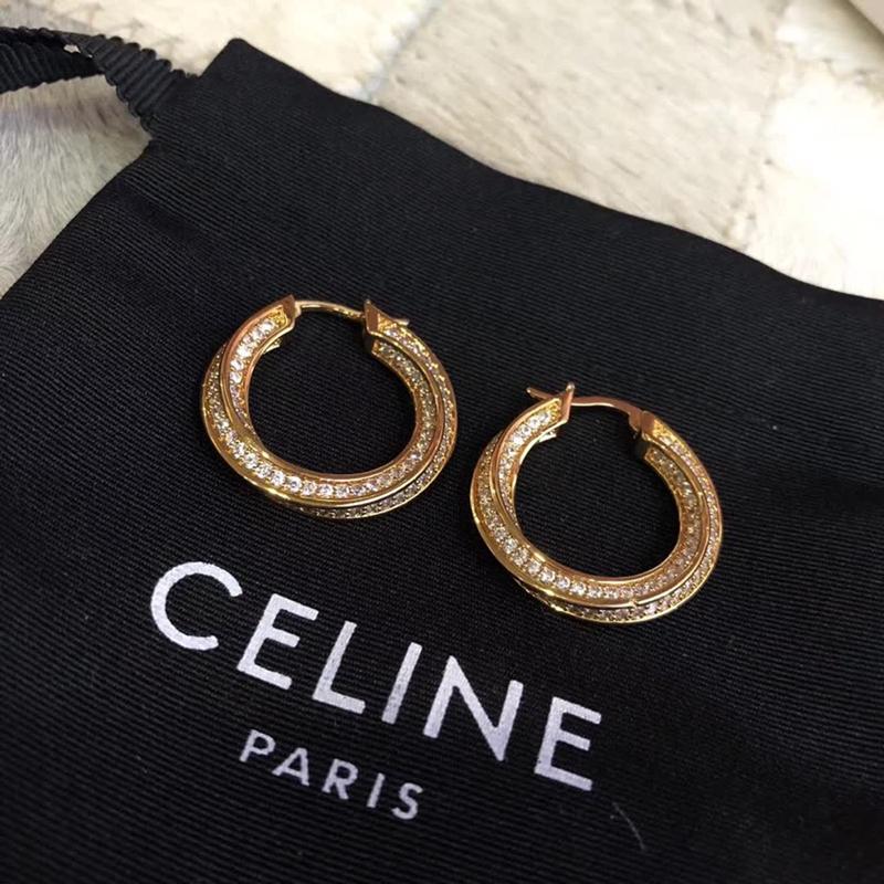 CELINE Simple round pearl rhinestone earrings
