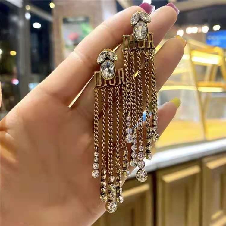 DIOR Rhinestone Tassel Earrings